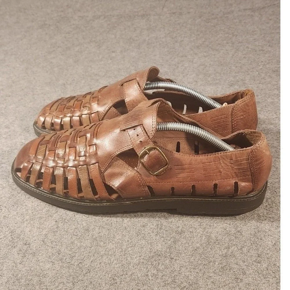 Stacy Adams Sandals Shoes Mens Size 12 Brown Leather Fisherman‎ Buckle Comfort